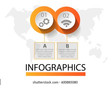 Infographics circular vector banner of 2 steps. Vector pattern of balls, bubbles for business presentations, design, education