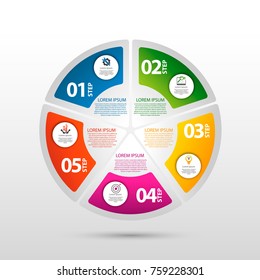 Infographics circular vector banner of 5 steps. Modern vector illustration with five steps pattern of balls, bubbles for business presentations, design, education, app