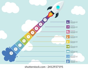 Infographics with Cleaning theme icons, 10 steps. Such as sweep, washing floors, washing clothes, disinfectant and more.