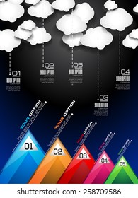 Infographics and Clouds technology background: infographics vector elements isolated with triangular shapes, numbers and space for custom text