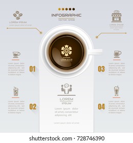 Infografía Plantilla de diseño de café con iconos, diagrama de procesos, vectorial eps10 ilustración