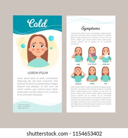 Infographics of cold. Statistics, causes, treatment of the disease. Illustration of a cute sad girl. Concept flyer.
