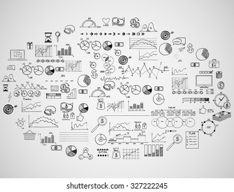 Infographics Collection Hand Drawn Doodle Sketch Business Ecomomic Finance Elements.