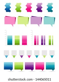 Infographics collection of speech bubbles, arrows and graphs.