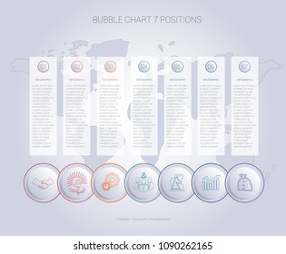 Infographics color bubble chart template for 7 positions to use for flowchart, workflow, banner, web, report, presentation