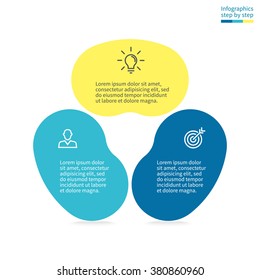 Infographics with colored sections. Business chart, graph, diagram with 3 steps, options, parts, processes. Vector business template in blue and yellow for presentation.