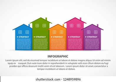 Infographics with colorful houses. For the presentation or advertising brochures. Vector illustration.