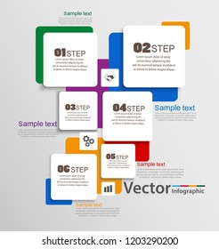  Infographics with colorful squares and 6 steps . Vector chart, diagram, graph with steps, options, parts, processes with square elements. Vector business. Eps 10