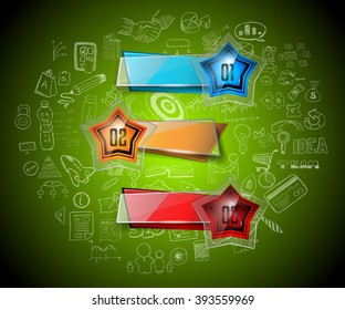 Infographics complex layout with option buttons and hand drawn sketch background for data and information analysis with a number of solutions available. Ideal for product presentation, item ranking.