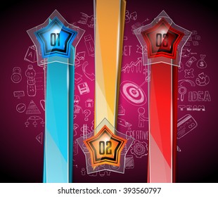 Infographics complex layout with option buttons and hand drawn sketch background for data and information analysis with a number of solutions available. Ideal for product presentation, item ranking.