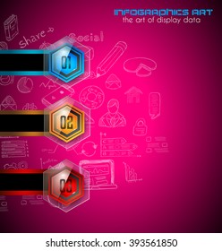 Infographics complex layout with option buttons and hand drawn sketch background for data and information analysis with a number of solutions available. Ideal for product presentation, item ranking.