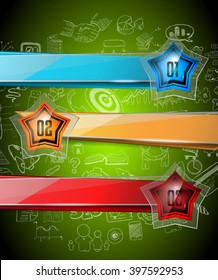 Infographics complex layout with option buttons and hand drawn sketch background for data and information analysis with a number of solutions available. Ideal for product presentation, item ranking