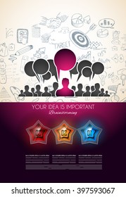 Diseño complejo de infografías con botones de opción y fondo de esbozo a mano para análisis de datos e información con una serie de soluciones disponibles. Ideal para la presentación del producto, clasificación de artículos