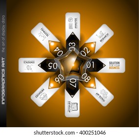 Infographics complex layout with option buttons and hand drawn sketch background for data and information analysis with a number of solutions available. 