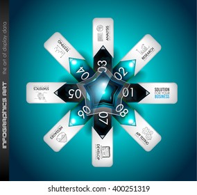 Infographics complex layout with option buttons and hand drawn sketch background for data and information analysis with a number of solutions available. 