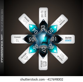Infographics complex layout with option buttons and hand drawn sketches background for data and information analysis with a number of solutions available.