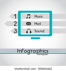 Infographics computer monitor with icons for business presentations and design