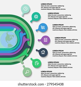 Infographics of concentric circles. Multicolored 3d template for demonstrating options in presentations. Vector illustration.