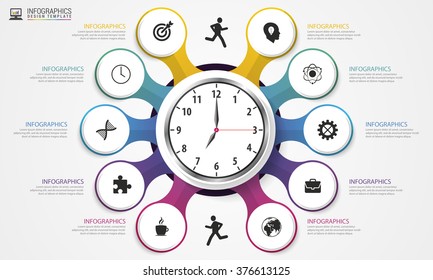 infographics concept with clock. Modern design template. Vector illustration.
