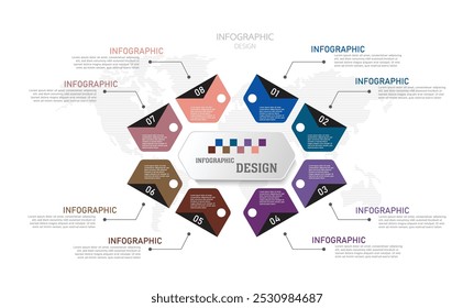 Infographics concept,Displaying elements of business data,elements of graph,Process chart,8-steps concept,design for web banner or presentation,illustration,vector infographics. 