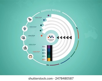 Infographics concept,Displaying elements of business data,Infographic format,elements of graph,Process chart,
5-steps concept,design for web banner or presentation,illustration,vector infographics. 