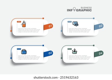 Infografik-Konzept,Anzeigen von Elementen von Geschäftsdaten,Infografik-Format,Elemente des Graphen,Prozessdiagramm,
4-stufiges Konzept, Design für Webbanner oder Präsentation, Illustration, Vektorinfografiken. 