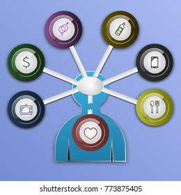 Infographics conditionally shows the concept, to which people divert their attention, severing their connection with themselves. Vector illustration.