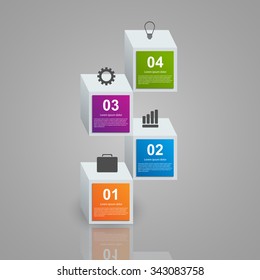 Infographics consisting of realistic colorful 3d cubes. Design elements. 