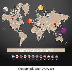 Infographics. Continents, flags and statistics