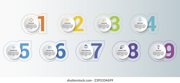 Infographics with Corporative Development theme icons, 10 steps. Such as advancement planning, decision making, organization goal, collaborative resolution and more.