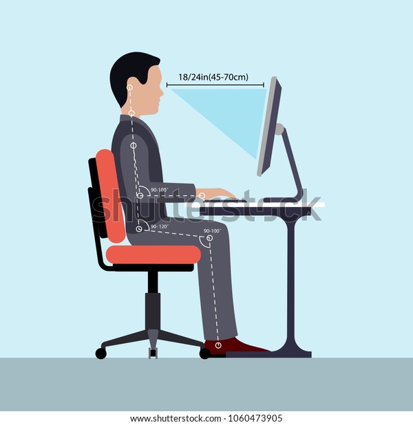 Infographics Correct Posture Computer Silhouette Man Stock Vector ...