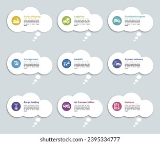 Infographics with Creative Package theme icons, 10 steps. Such as studio, inspiration, test, web development and more.