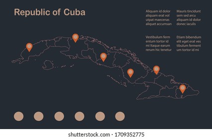 Infographics Cuba map outline, flat design, color blue orange vector