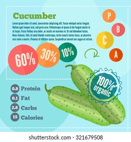Infographics cucumber and vitamins in flat style. Vector illustration for shops, market place and food banners.