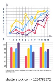 Infographics With Curves Lines, Scheme With Scale And Numeric Info Vector. Comparison Of Tables On Chart, Information In Visual Form Representation