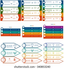 Infographics Cyclic Processes, 9 Templates, Business Concept, Colorful Strips On Three, Four, Five Options Possible To Use For Work Flow, Banner, Diagram, Web Design, Time Line, Area