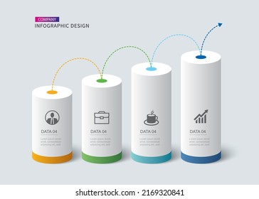 Infografik-Zylinder-Timeline mit 4 Zahlendatenvorlage. Abstrakter Vektorgrafik-Hintergrund.