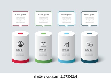 Infographics  cylinder timeline with 4 number data template. Vector illustration abstract background.