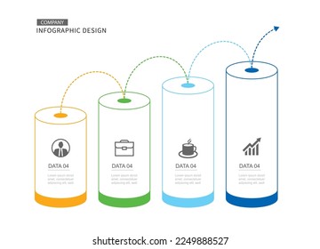 Infographics cylinder timeline with 4 number data template. Vector illustration abstract background.