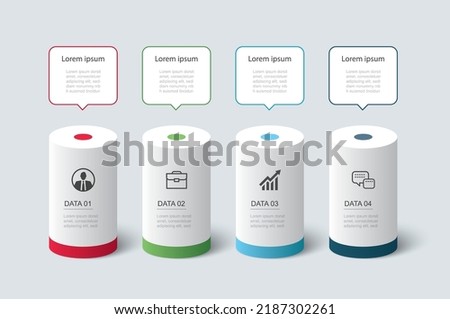 Infographics  cylinder timeline with 4 number data template. Vector illustration abstract background. 商業照片 © 