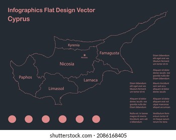 Infografía Esquema del mapa de Chipre, diseño plano, vector azul de color