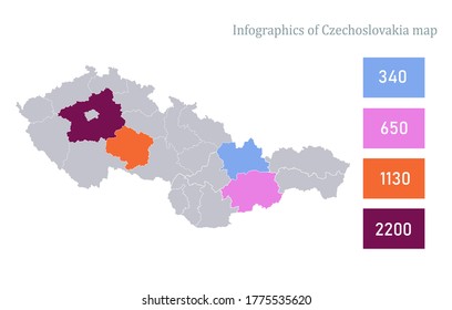 Infographics of Czechoslovakia map, individual regions vector