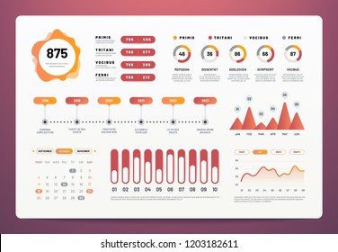 Infographics dashboard. Modern ui with statistics graphs, pie charts, workflow info chart. Website analytics vector template infographic and infochart, data marketing panel interface illustration