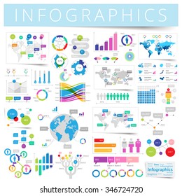 Infographics with data icons, world map charts and design elements. Vector illustration.