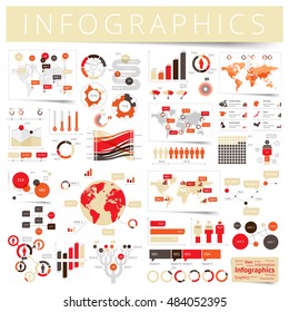 Infographics with data icons, world map charts and design elements. Vector illustration.