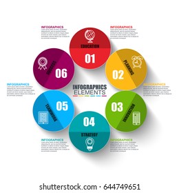 Infographics data visualization vector design template. Business concept with 6 options, steps or processes, workflow layout, diagram, chart, flowchart, timeline, marketing icons, info graphics.