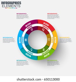 Infographics data visualization vector design template. Business concept with 6 options, steps or processes, workflow layout, diagram, chart, flowchart, timeline, marketing icons, info graphics.