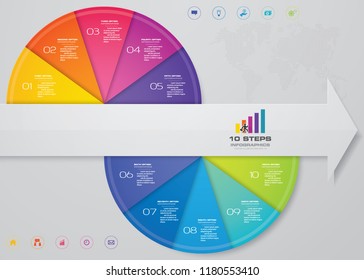 Infographics design with 10 steps arrow timeline for presentation. EPS 10.