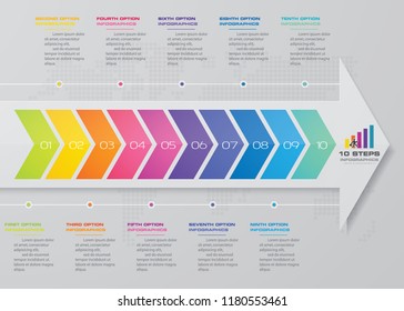 Infographics design with 10 steps arrow timeline for presentation. EPS 10.