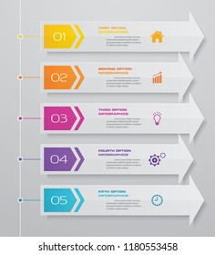 Infographics design with 5 steps arrow timeline for presentation. EPS 10.